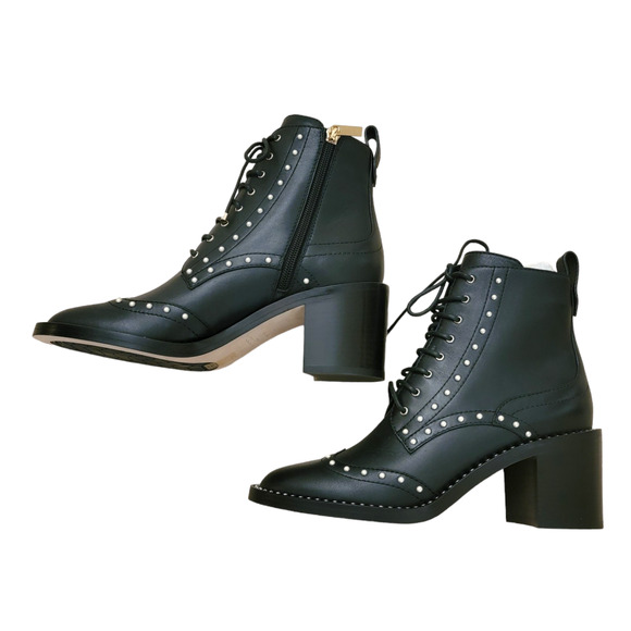 Jimmy Choo Hanah 65 Black Leather Pearl Studded Lace-Up Combat Boots 38 / US 8 - Picture 10 of 11